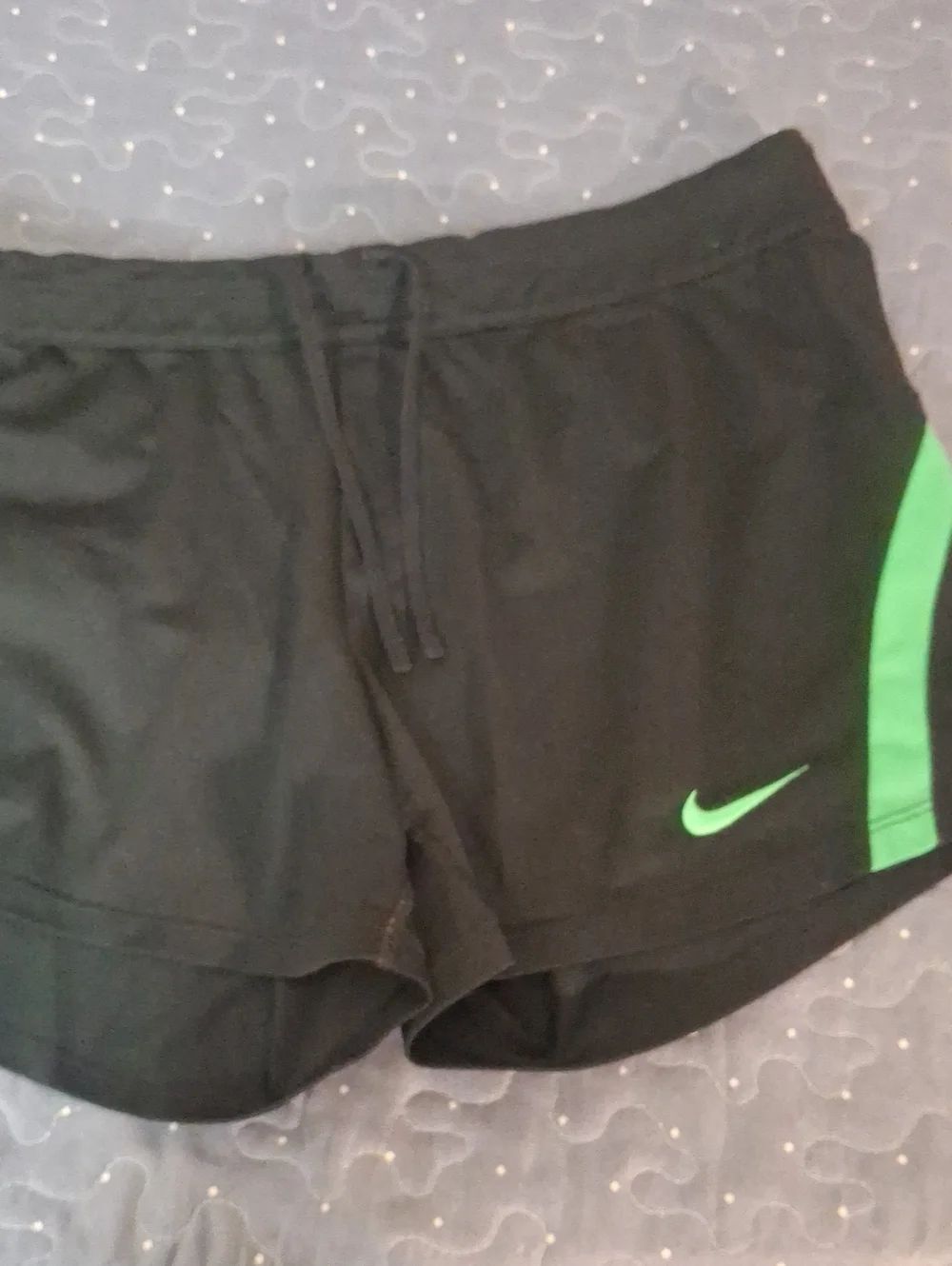 Nike Black Athletic Shorts with Neon Green Accents size medium